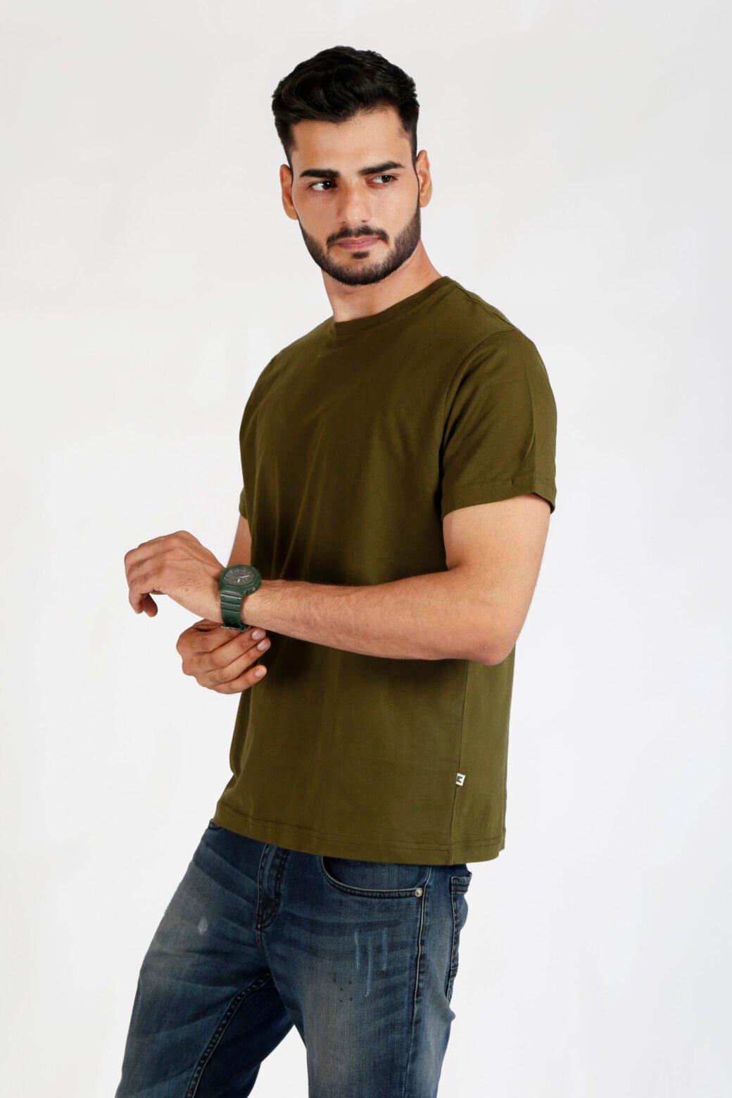 Cotton Regular Fit Olive T-Shirt - Image 2
