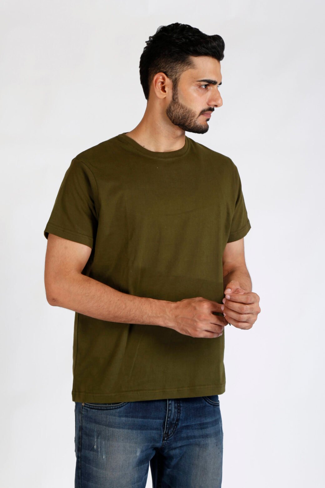 Cotton Regular Fit Olive T-Shirt