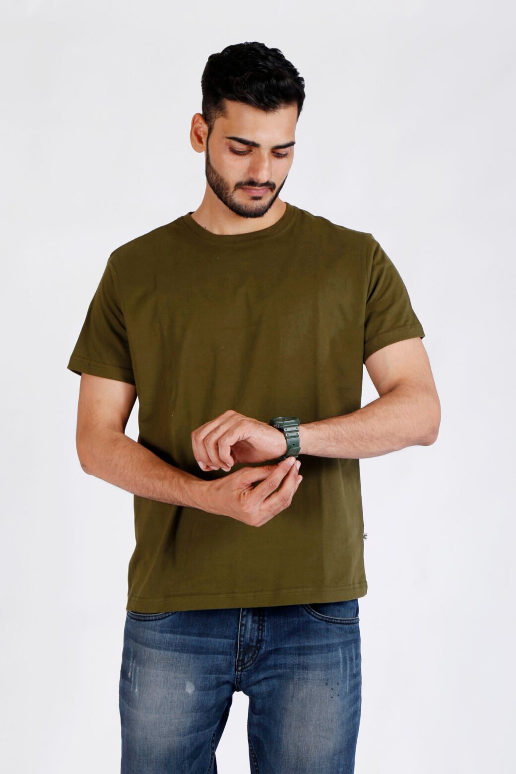 Cotton Regular Fit Olive T-Shirt - Image 4