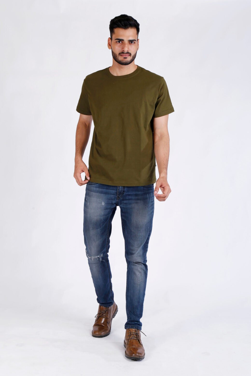 Cotton Regular Fit Olive T-Shirt - Image 3