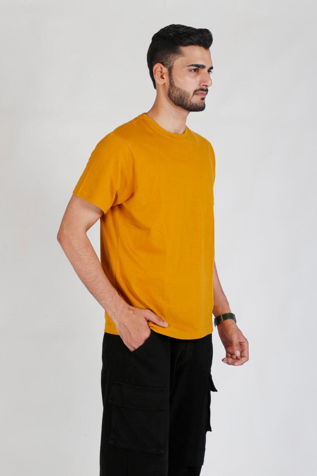 Cotton Regular Fit Mustard T-Shirt - Image 3